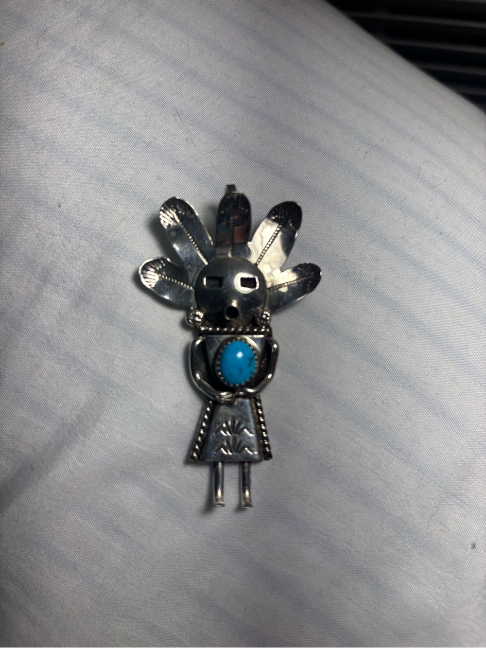 Sterling Silver Kachina with Turquoise Pendant or Pin